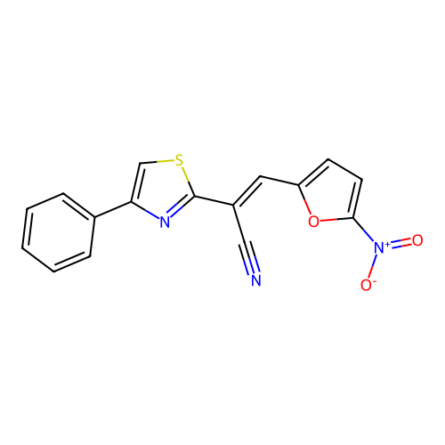 (E)-3-(5-nitrofuran-2-yl)-2-(4-phenylthiazol-2-yl)acrylonitrile structure