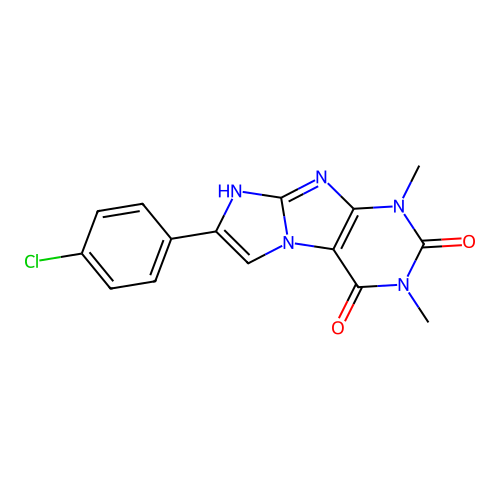 7-(4-chlorophenyl)-1,3-dimethyl-1H-imidazo[2,1-f]purine-2,4(3H,8H)-dione structure
