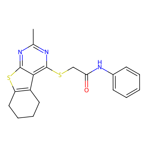 2-[(2-methyl-5,6,7,8-tetrahydro-[1]benzothiolo[2,3-d]pyrimidin-4-yl)sulfanyl]-N-phenylacetamide structure