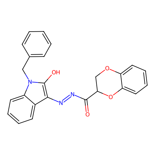 (E)-N'-(1-benzyl-2-oxoindolin-3-ylidene)-2,3-dihydrobenzo[b][1,4]dioxine-2-carbohydrazide structure