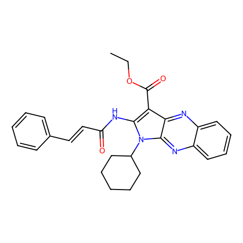 ethyl 2-cinnamamido-1-cyclohexyl-1H-pyrrolo[2,3-b]quinoxaline-3-carboxylate structure