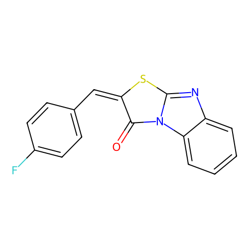 (E)-2-(4-fluorobenzylidene)benzo[4,5]imidazo[2,1-b]thiazol-3(2H)-one structure