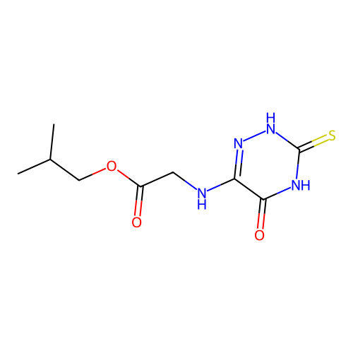 2-methylpropyl 2-[(5-oxo-3-sulfanylidene-2H-1,2,4-triazin-6-yl)amino]acetate structure