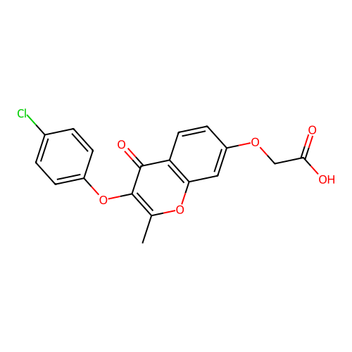 2-((3-(4-chlorophenoxy)-2-methyl-4-oxo-4H-chromen-7-yl)oxy)acetic acid structure
