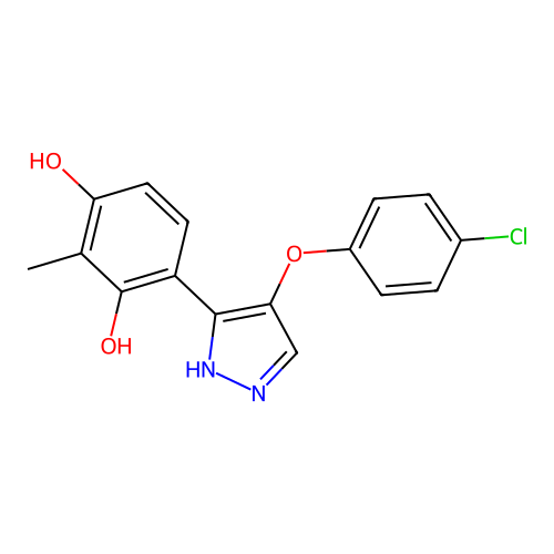 4-[4-(4-chlorophenoxy)-1H-pyrazol-5-yl]-2-methylbenzene-1,3-diol structure