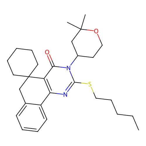 3-(2,2-dimethyloxan-4-yl)-2-pentylsulfanylspiro[6H-benzo[h]quinazoline-5,1'-cyclohexane]-4-one structure