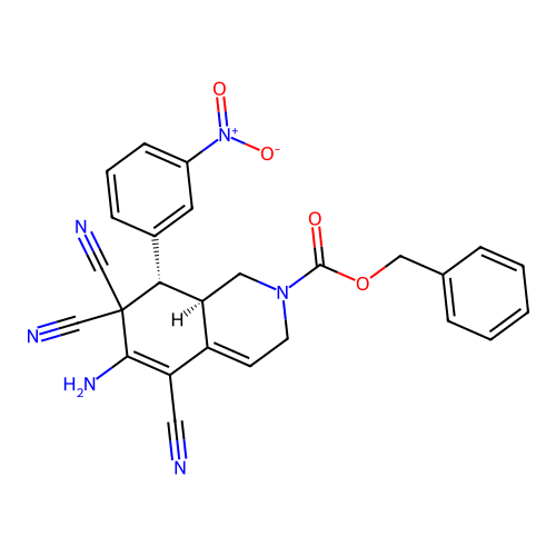 benzyl (8S,8aR)-6-amino-5,7,7-tricyano-8-(3-nitrophenyl)-1,3,8,8a-tetrahydroisoquinoline-2-carboxylate structure