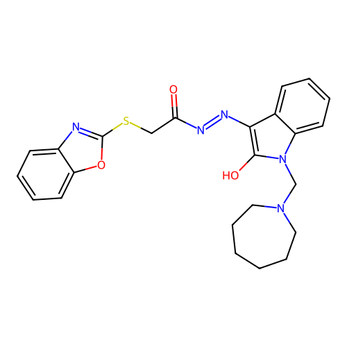 (E)-N'-(1-(azepan-1-ylmethyl)-2-oxoindolin-3-ylidene)-2-(benzo[d]oxazol-2-ylthio)acetohydrazide structure
