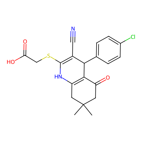 {[4-(4-chlorophenyl)-3-cyano-7,7-dimethyl-5-oxo-1,4,5,6,7,8-hexahydroquinolin-2-yl]sulfanyl}acetic acid structure