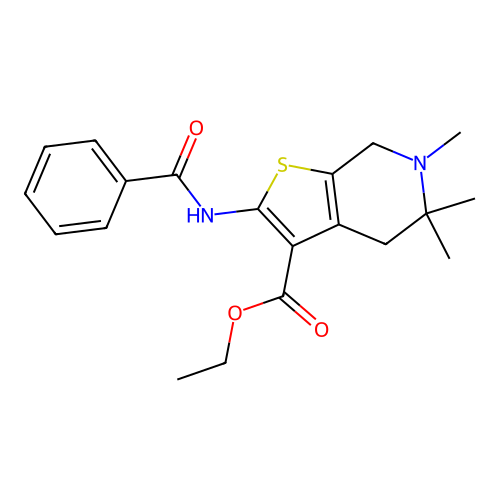 ethyl 2-benzamido-5,5,6-trimethyl-4,5,6,7-tetrahydrothieno[2,3-c]pyridine-3-carboxylate structure