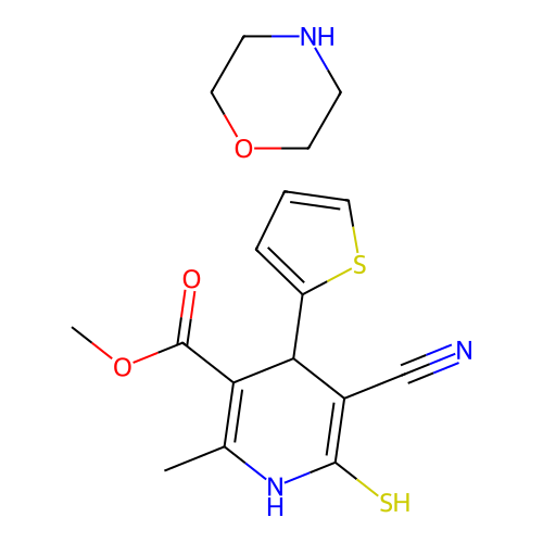 Methyl 5-cyano-2-methyl-6-sulfanyl-4-thiophen-2-yl-1,4-dihydropyridine-3-carboxylate; Morpholine structure