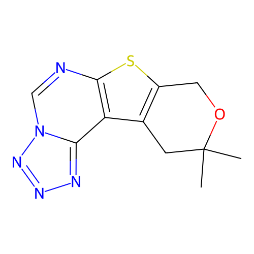 10,10-dimethyl-10,11-dihydro-8H-pyrano[4',3':4,5]thieno[3,2-e]tetrazolo[1,5-c]pyrimidine structure