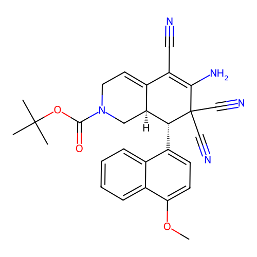 tert-butyl (8S,8aR)-6-amino-5,7,7-tricyano-8-(4-methoxynaphthalen-1-yl)-1,3,8,8a-tetrahydroisoquinoline-2-carboxylate structure