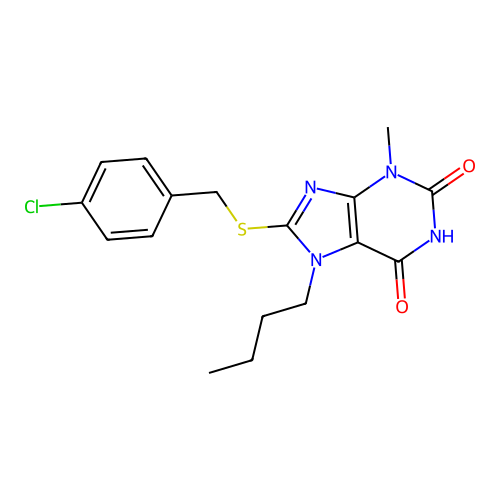7-Butyl-8-(4-chloro-benzylsulfanyl)-3-methyl-3,7-dihydro-purine-2,6-dione structure