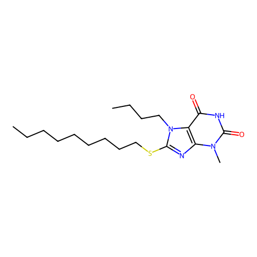 7-butyl-3-methyl-8-(nonylsulfanyl)-3,7-dihydro-1H-purine-2,6-dione structure