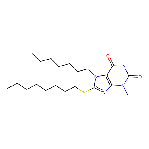 7-heptyl-3-methyl-8-(octylsulfanyl)-3,7-dihydro-1H-purine-2,6-dione structure