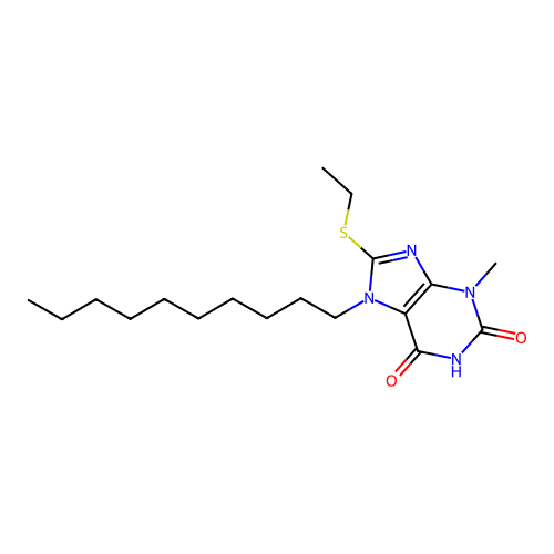 7-Decyl-8-ethylthio-3-methyl-1,3,7-trihydropurine-2,6-dione structure