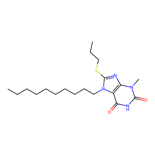 7-decyl-3-methyl-8-(propylsulfanyl)-3,7-dihydro-1H-purine-2,6-dione structure