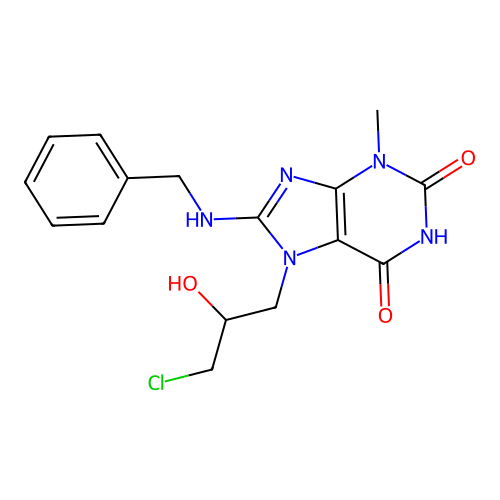8-(benzylamino)-7-(3-chloro-2-hydroxypropyl)-3-methyl-3,7-dihydro-1H-purine-2,6-dione structure