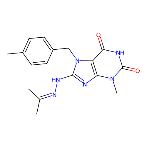 3-methyl-7-(4-methylbenzyl)-8-[2-(propan-2-ylidene)hydrazinyl]-3,7-dihydro-1H-purine-2,6-dione structure