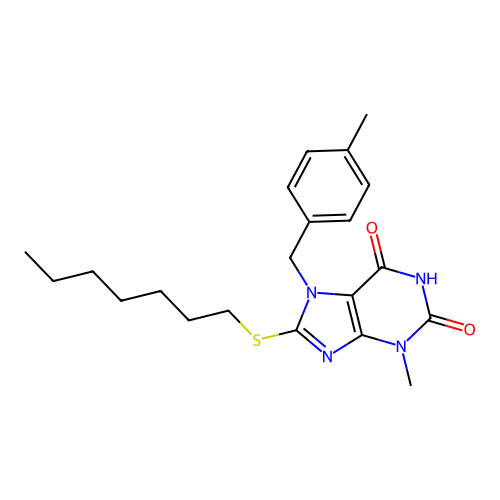 8-(heptylsulfanyl)-3-methyl-7-(4-methylbenzyl)-3,7-dihydro-1H-purine-2,6-dione structure