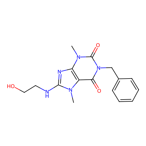 1-benzyl-8-[(2-hydroxyethyl)amino]-3,7-dimethyl-3,7-dihydro-1H-purine-2,6-dione structure