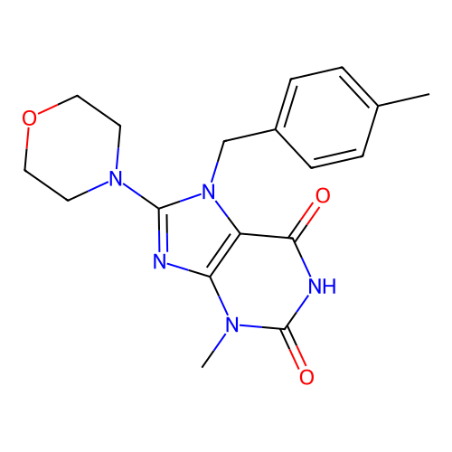 3-methyl-7-(4-methylbenzyl)-8-(morpholin-4-yl)-3,7-dihydro-1H-purine-2,6-dione structure