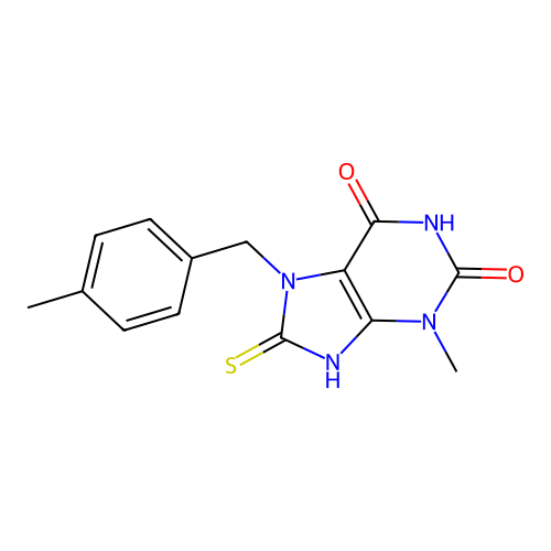 3-methyl-7-(4-methylbenzyl)-8-sulfanyl-3,7-dihydro-1H-purine-2,6-dione structure