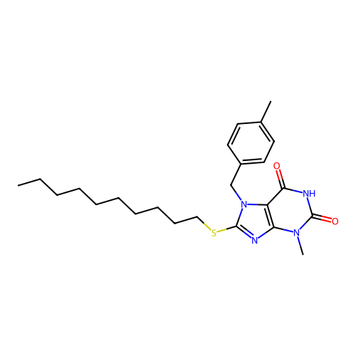 8-(decylsulfanyl)-3-methyl-7-(4-methylbenzyl)-3,7-dihydro-1H-purine-2,6-dione structure