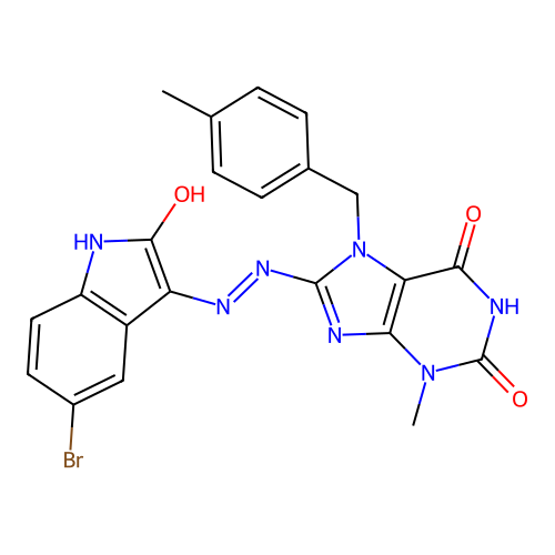 8-[(2Z)-2-(5-bromo-2-oxo-1,2-dihydro-3H-indol-3-ylidene)hydrazinyl]-3-methyl-7-(4-methylbenzyl)-3,7-dihydro-1H-purine-2,6-dione structure