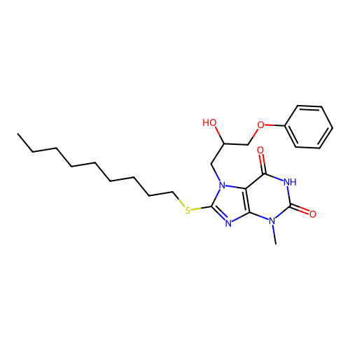 7-(2-hydroxy-3-phenoxypropyl)-3-methyl-8-(nonylsulfanyl)-3,7-dihydro-1H-purine-2,6-dione structure