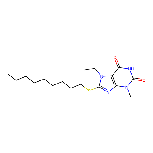 7-ethyl-3-methyl-8-(nonylsulfanyl)-3,7-dihydro-1H-purine-2,6-dione structure