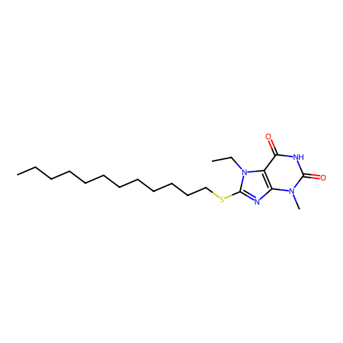 8-(dodecylsulfanyl)-7-ethyl-3-methyl-3,7-dihydro-1H-purine-2,6-dione structure