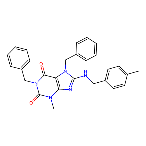 1,7-dibenzyl-3-methyl-8-[(4-methylbenzyl)amino]-3,7-dihydro-1H-purine-2,6-dione structure