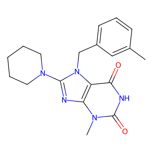 3-methyl-7-(3-methylbenzyl)-8-(piperidin-1-yl)-3,7-dihydro-1H-purine-2,6-dione structure