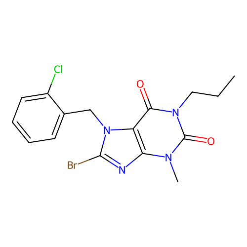 8-bromo-7-(2-chlorobenzyl)-3-methyl-1-propyl-3,7-dihydro-1H-purine-2,6-dione structure