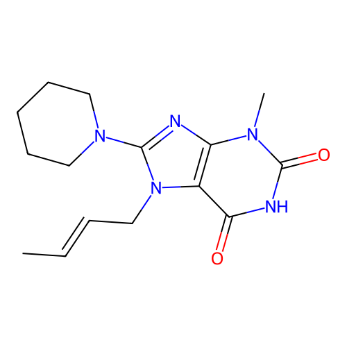 7-But-2-enyl-3-methyl-8-piperidin-1-yl-3,7-dihydro-purine-2,6-dione structure