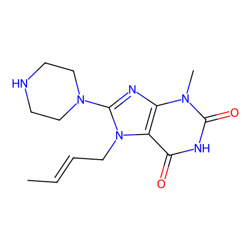 7-[(2E)-but-2-en-1-yl]-3-methyl-8-(piperazin-1-yl)-3,7-dihydro-1H-purine-2,6-dione structure