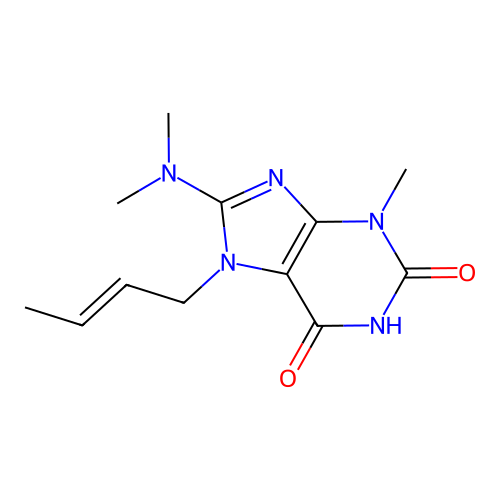 (E)-7-(but-2-en-1-yl)-8-(dimethylamino)-3-methyl-1H-purine-2,6(3H,7H)-dione structure