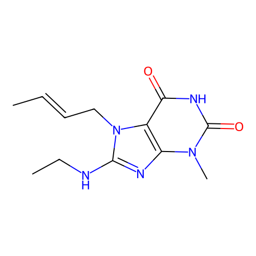 (E)-7-(but-2-en-1-yl)-8-(ethylamino)-3-methyl-1H-purine-2,6(3H,7H)-dione structure