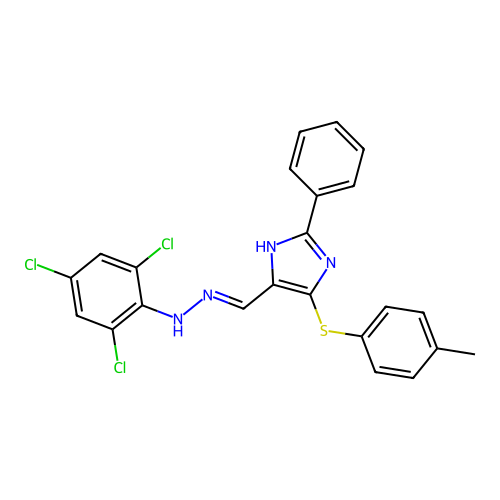 5-[(4-methylphenyl)sulfanyl]-2-phenyl-1H-imidazole-4-carbaldehyde N-(2,4,6-trichlorophenyl)hydrazone structure
