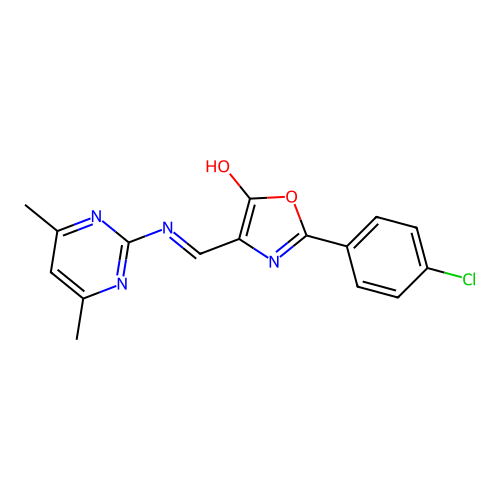 2-(4-Chlorophenyl)-4-[(4,6-dimethylpyrimidin-2-yl)iminomethyl]-1,3-oxazol-5-ol structure