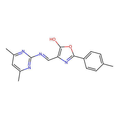 4-[(4,6-Dimethylpyrimidin-2-yl)iminomethyl]-2-(4-methylphenyl)-1,3-oxazol-5-ol structure