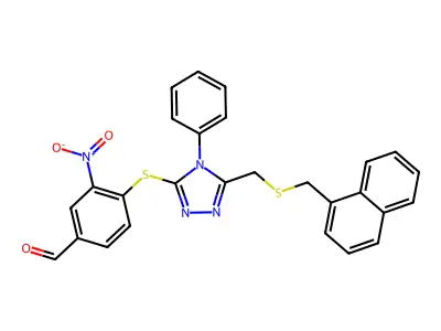 4-[(5-([(1-NAPHTHYLMETHYL)THIO]METHYL)-4-PHENYL-4H-1,2,4-TRIAZOL-3-YL)THIO]-3-NITROBENZALDEHYDE structure
