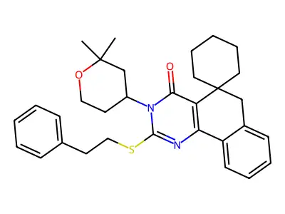 3-(2,2-dimethyloxan-4-yl)-2-(2-phenylethylsulfanyl)spiro[6H-benzo[h]quinazoline-5,1'-cyclohexane]-4-one structure