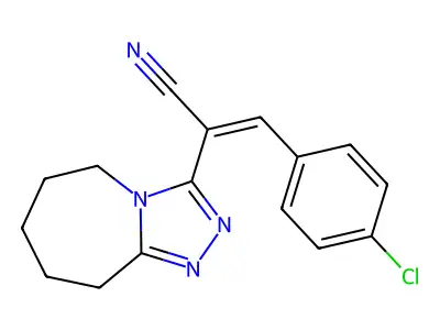 3-(4-chlorophenyl)-2-(6,7,8,9-tetrahydro-5H-[1,2,4]triazolo[4,3-a]azepin-3-yl)prop-2-enenitrile structure