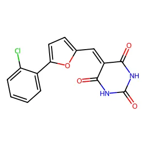 5-{[5-(2-chlorophenyl)furan-2-yl]methylidene}pyrimidine-2,4,6(1H,3H,5H)-trione structure
