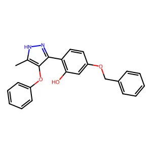 5-(benzyloxy)-2-(5-methyl-4-phenoxy-1H-pyrazol-3-yl)phenol structure