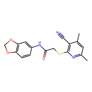 N-(Benzo[d][1,3]dioxol-5-yl)-2-((3-cyano-4,6-dimethylpyridin-2-yl)thio)acetamide structure