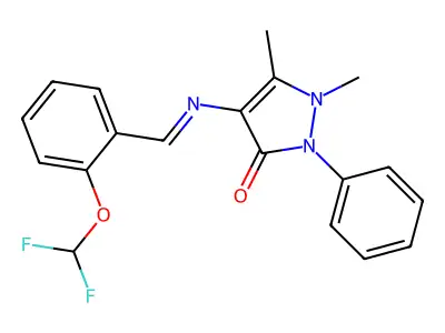 4-({[2-(difluoromethoxy)phenyl]methylidene}amino)-1,5-dimethyl-2-phenyl-2,3-dihydro-1H-pyrazol-3-one structure
